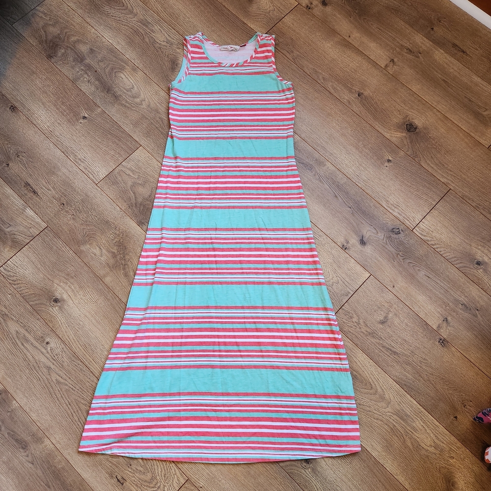 Red Camel Aqua and Pink Striped Kids Dress